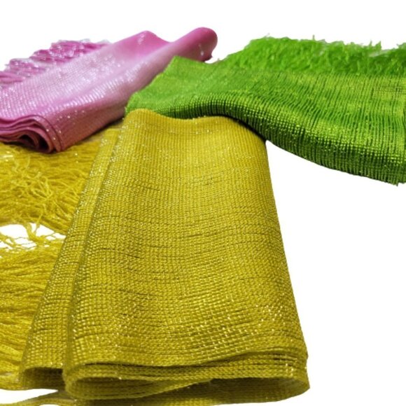 VIBRANT Lime Green Glitter Embellish Long Rectangular Scarf Tassel Shawl - Picture 10 of 16